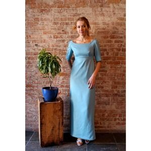 1960s Prom Dress - Bow Maxi Long Full Length Formal  Linen blend Empire Waist